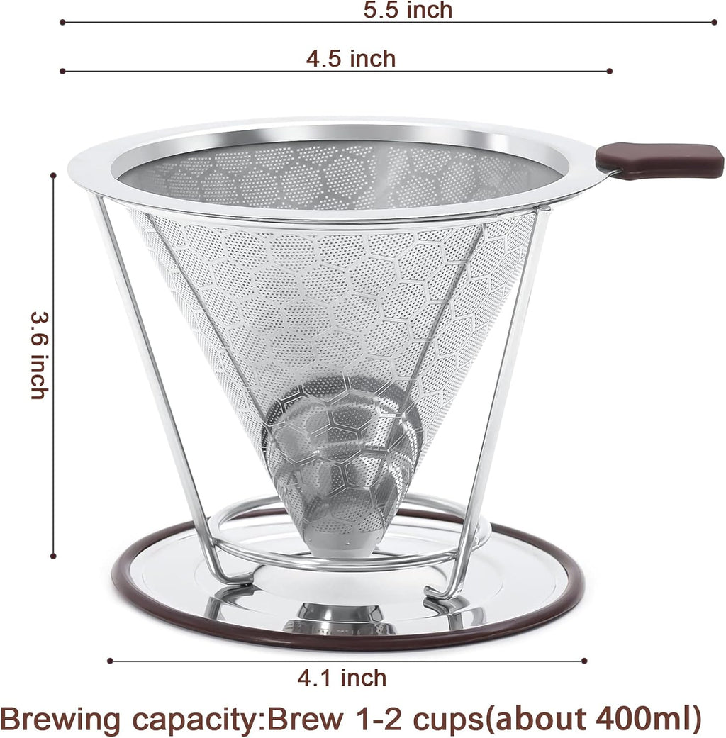 Gotero de café, Filtro de acero inoxidable MISETTO, fácil de limpiar, cafetera sin papel, filtro reutilizable, gotero cónico con taza extraíble