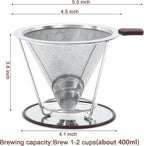Gotero de café, Filtro de acero inoxidable MISETTO, fácil de limpiar, cafetera sin papel, filtro reutilizable, gotero cónico con taza extraíble