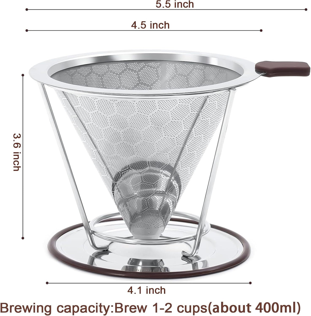 Gotero de café, Filtro de acero inoxidable MISETTO, fácil de limpiar, cafetera sin papel, filtro reutilizable, gotero cónico con taza extraíble
