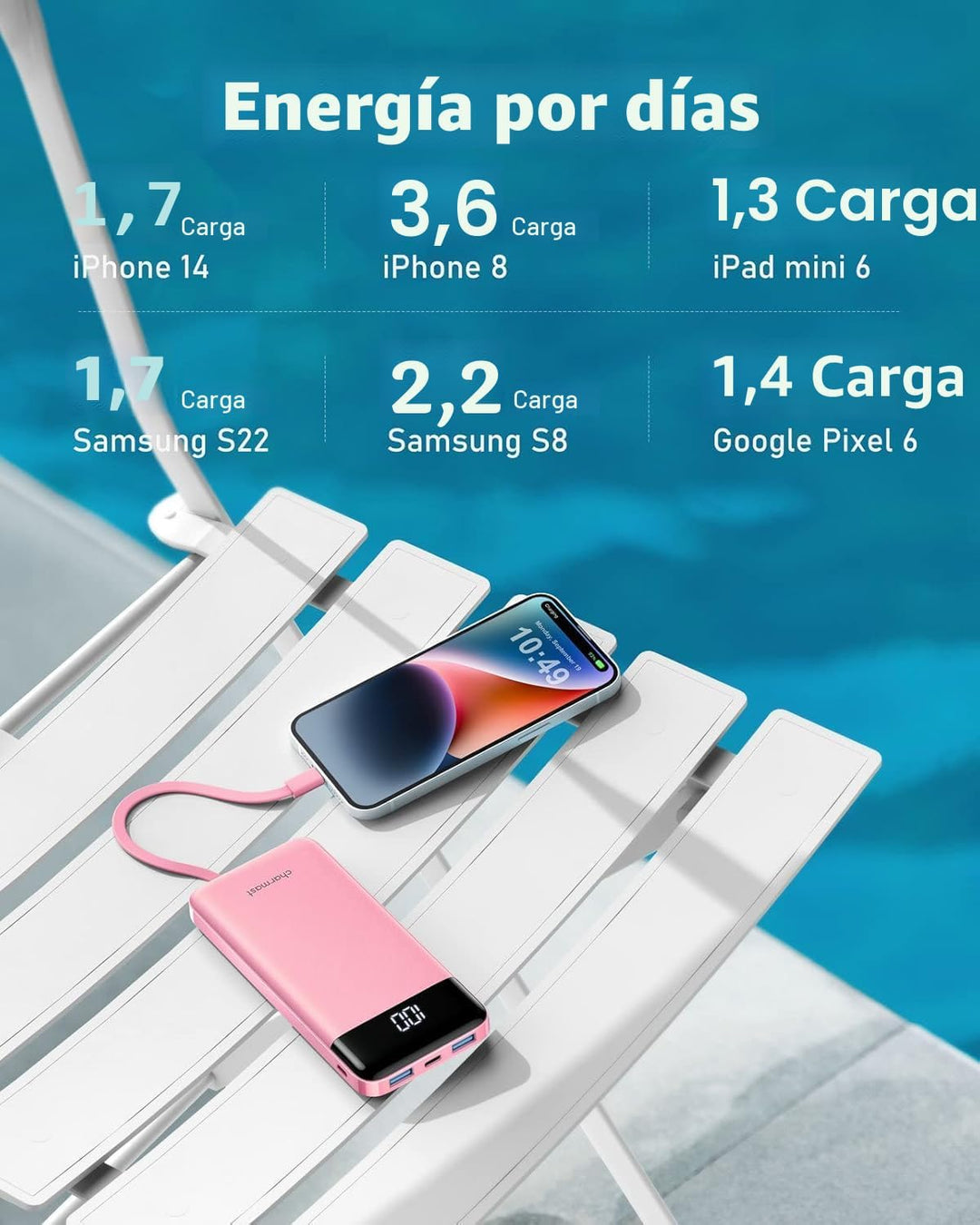 Charmast Cargador portátil con cables incorporados, banco de energí...