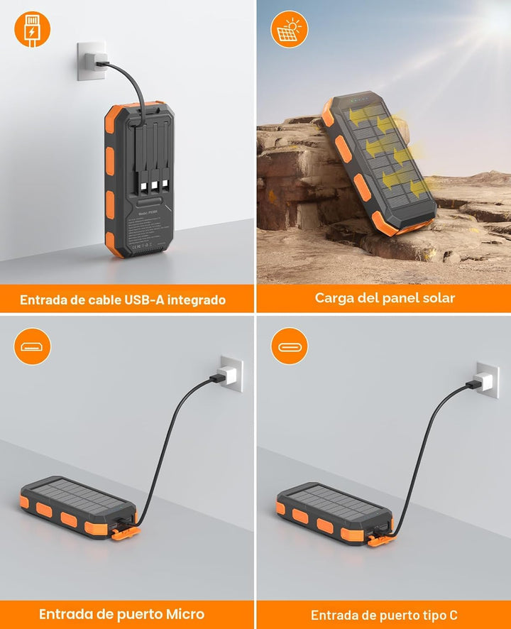 Banco de energía solar de 38800 mAh, cargador portátil, 4 cables, 4...
