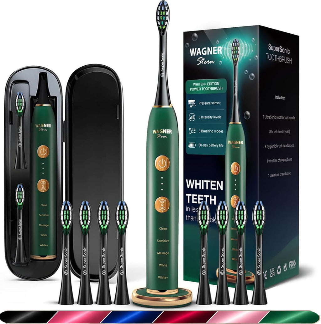 Wagner Stern WHITEN+ Cepillo de dientes eléctrico, 48,000 VPM, sensor de presión, Verde esmeralda