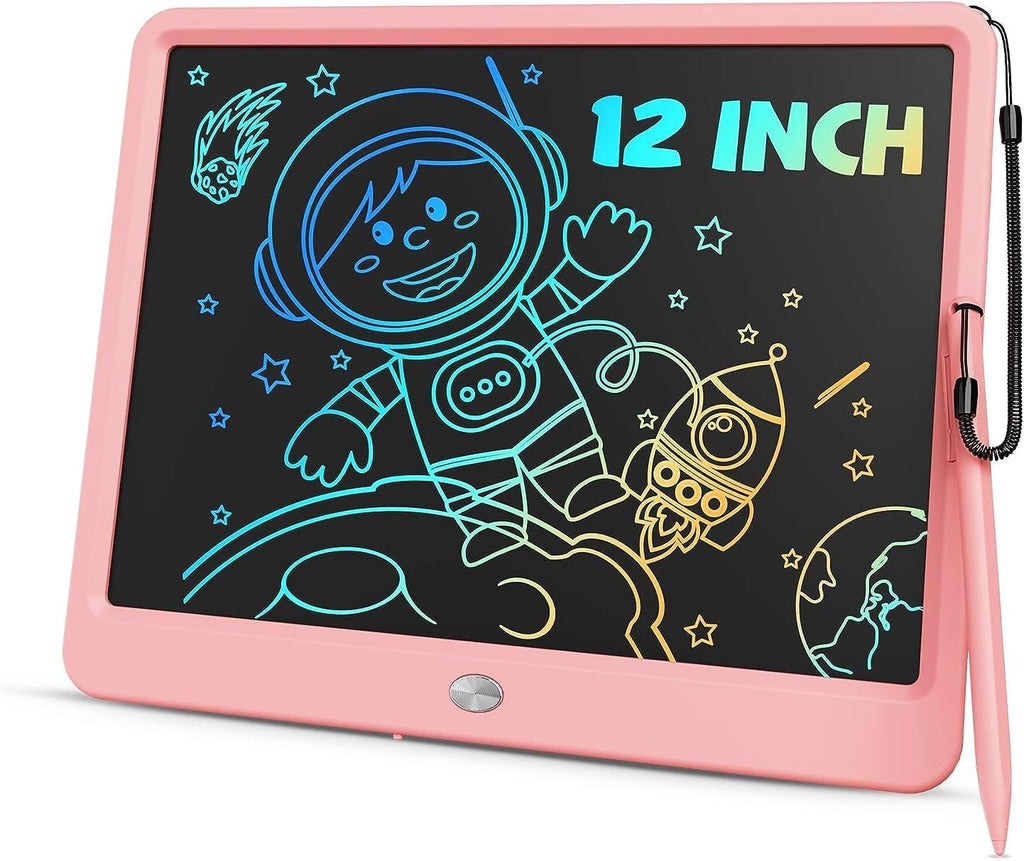Tableta de Escritura LCD de 12 Pulgadas, Tableta de Dibujo Colorida para Garabatos, Almohadilla de Escritura Borrable y Reutilizable, Educativa para Niñas y Niños de 3-8 Años (Rosa)