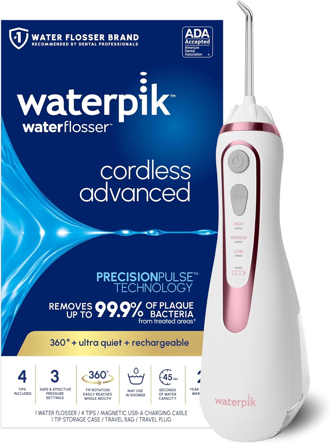 Waterpik - Irrigador de agua portátil inalámbrico avanzado, recarga...