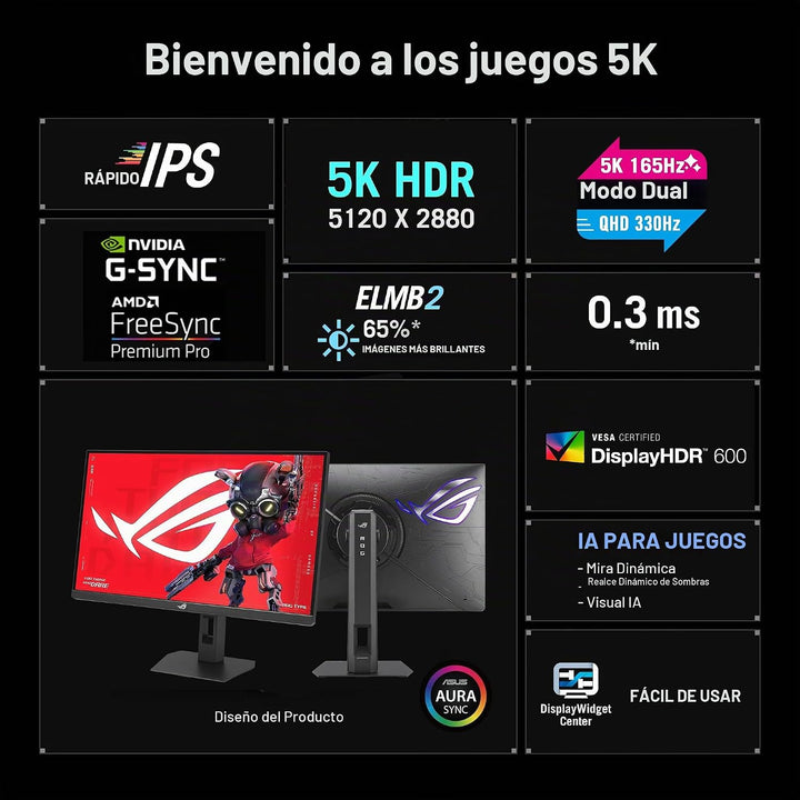 ASUS ROG XG27JCG Monitor para juegos USB-C de 27 pulgadas 5K 180Hz...