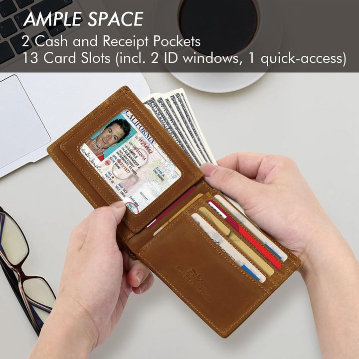 Pefiam Cartera de cuero de grano superior para hombre, con bloqueo...