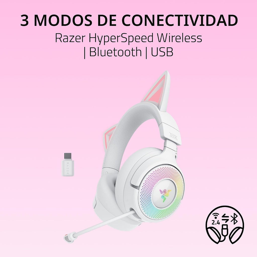 Auriculares inalámbricos Razer Kraken Kitty V3 Pro con RGB, Blanco