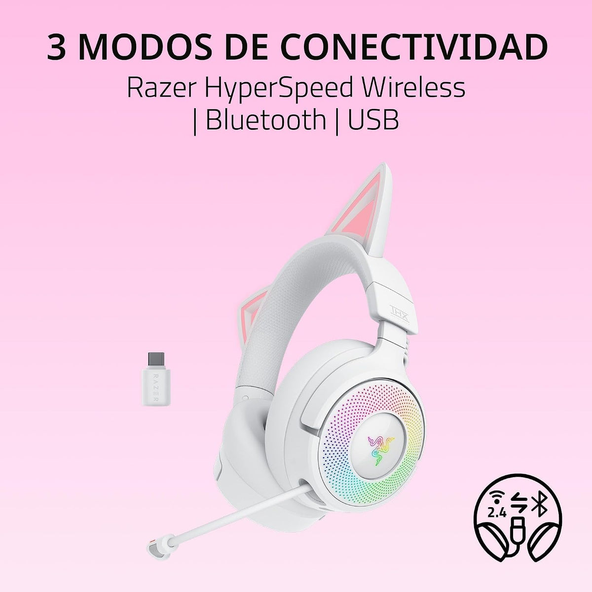 Auriculares inalámbricos Razer Kraken Kitty V3 Pro con RGB, Blanco