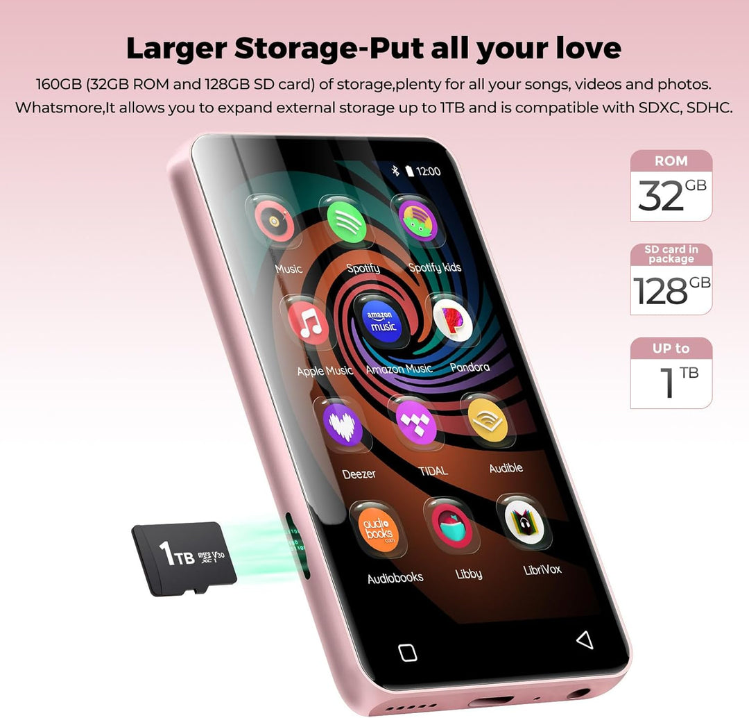 Reproductor de MP3 de 160 GB con Bluetooth y WiFi, reproductor de m...