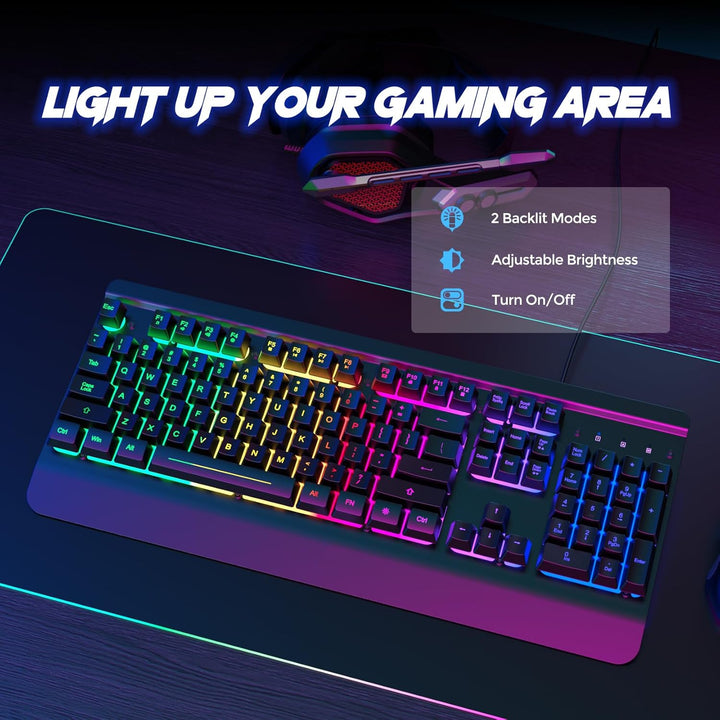 RisoPhy Teclado para juegos, panel de metal de 104 teclas, teclado...