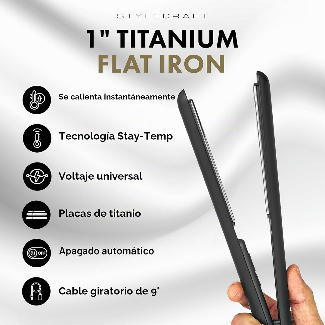 StyleCraft Stay Temp - Plancha de titanio profesional de 1 pulgada...