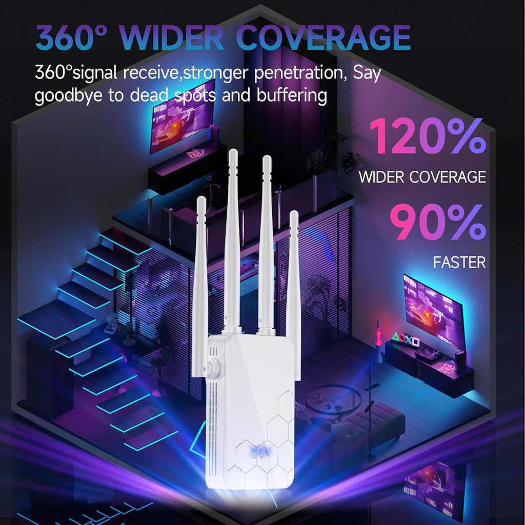 Amplificador de Internet Extensor WiFi 2026, repetidor de largo alcance de 10000 pies cuadrados, amplificador de enrutadores inalámbricos, Wi-Fi de malla 80% más rápido, más amplio que nunca, admite
