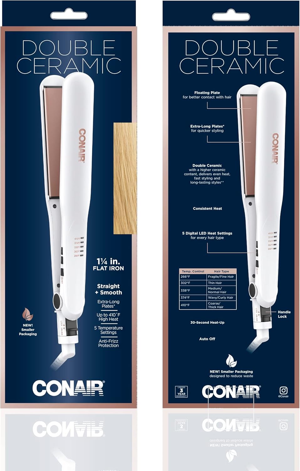 Conair Plancha plana de cerámica doble, plancha de pelo de 1 1\/4 p...