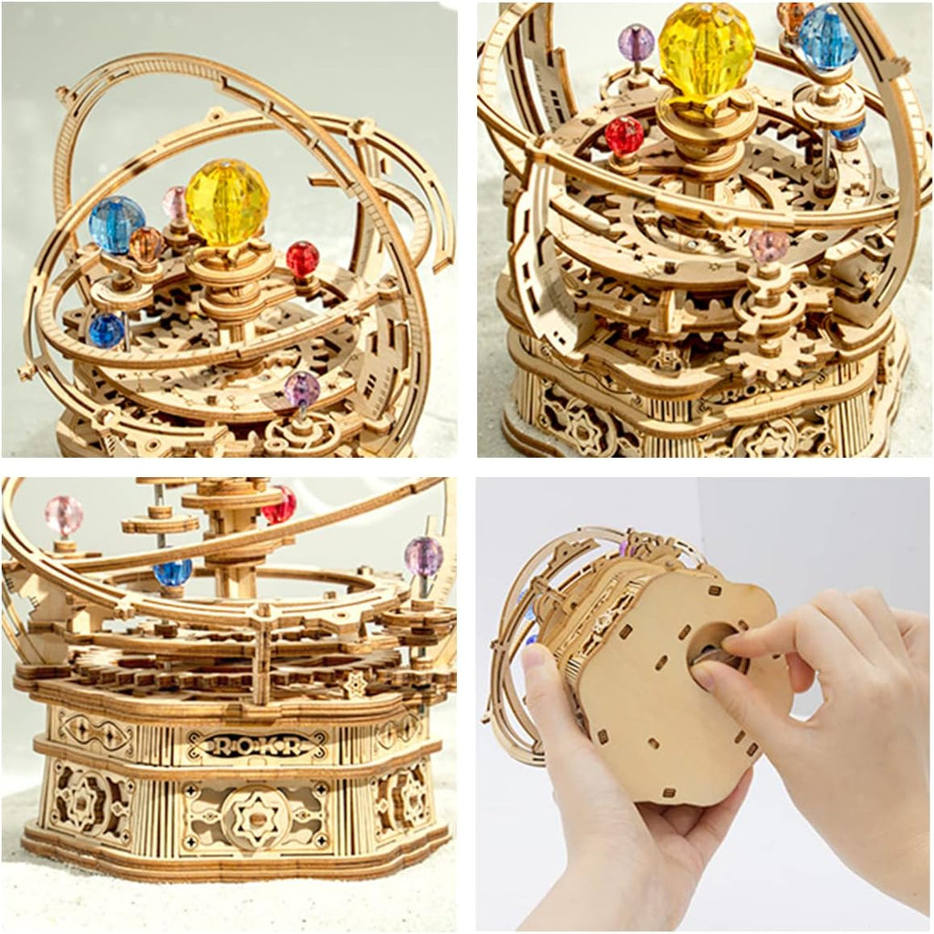 ROKR Rompecabezas 3D para adultos, caja de música Orrery, juego de construcción de modelo de madera, kit de manualidades de madera para bricolaje, kit de sistema solar, juguetes STEM, regalos para hombre y mujer