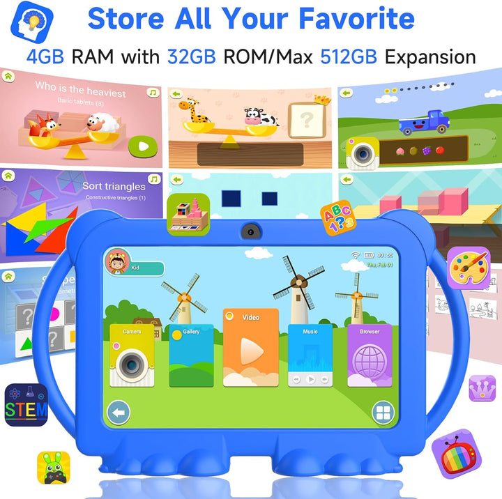 RUIQIAI Tablet para niños 2025, tablet Android 12 para niños de 7 p...