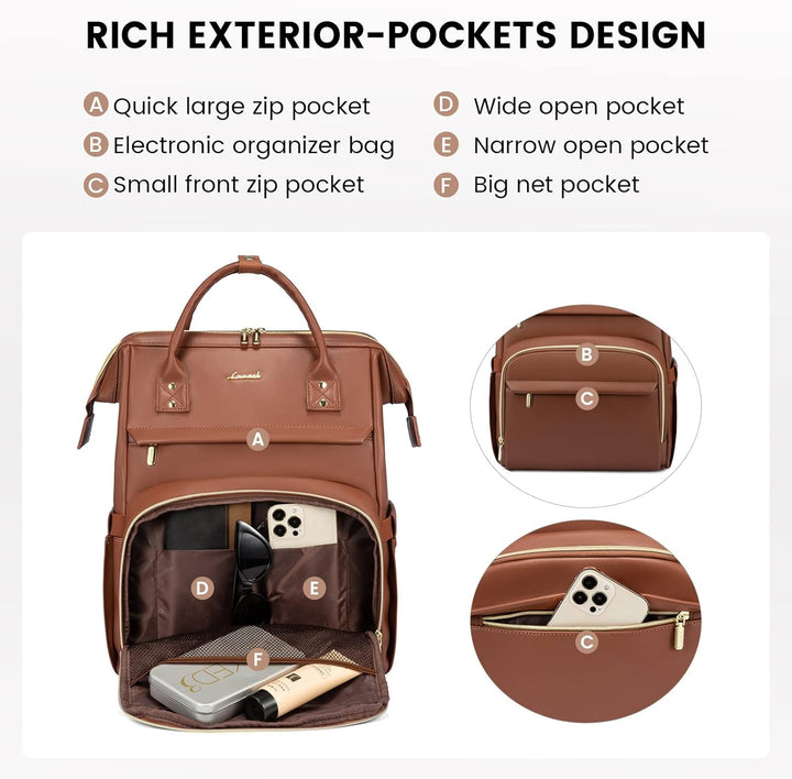 LOVEVOOK Mochila de cuero para laptop para mujer de 15.6 pulgadas,...