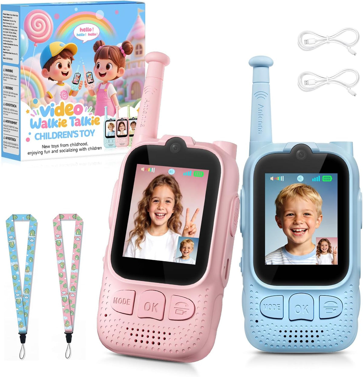 Walkie Talkies de video para niños, paquete de 2 unidades Facetime Wakey