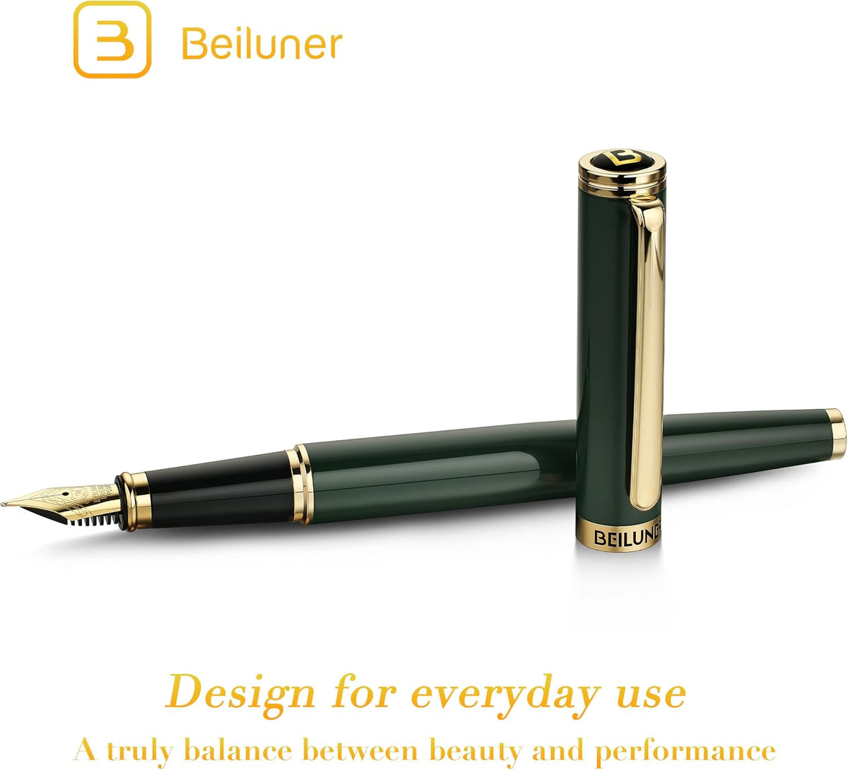 BEILUNER Racing - Pluma estilográfica verde, acabado en oro de 24 quilates