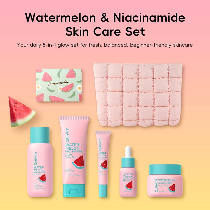 QUIYUM Watermelon &amp; Niacinamide Skincare Heroes (5 piezas), set...