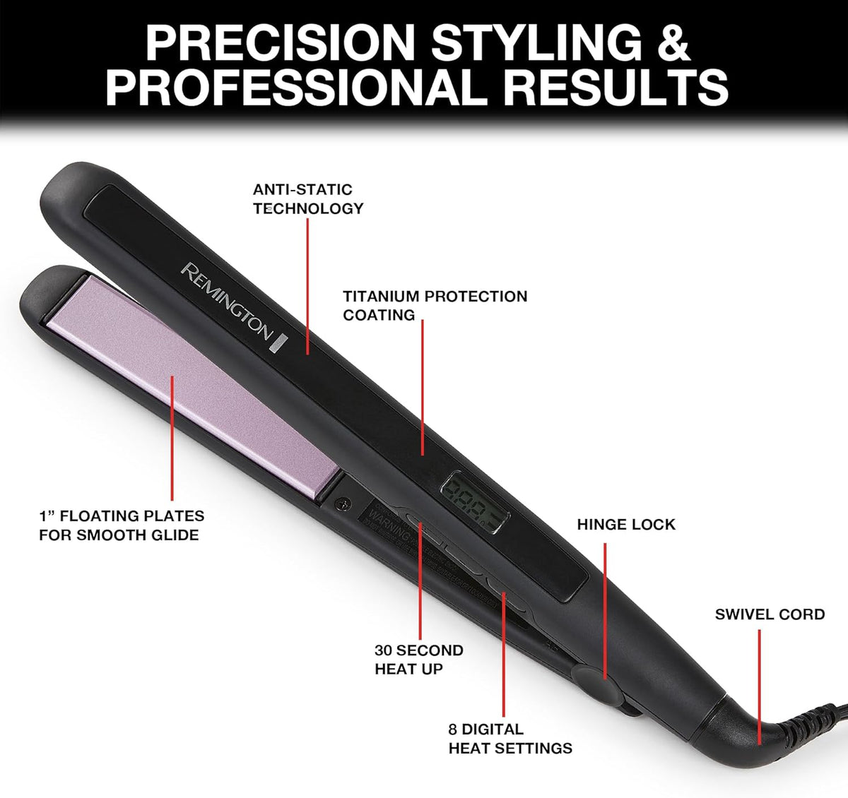 Remington Plancha plana de 1 pulgada, alisador de cabello con tecno...