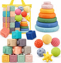 Juguetes Montessori para bebés de 18 meses, 24 anillos apilables, bloques suaves y bolas sensoriales