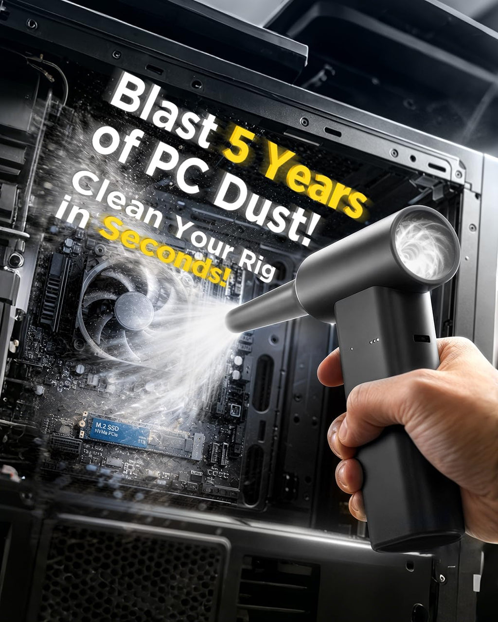 Plumero de aire comprimido 2 en 1 y aspiradora de automóvil recargable inalámbrica, 160000 RPM plumero de aire eléctrico, mini aspiradora de aluminio para PC, computadora, hogar, exteriores y