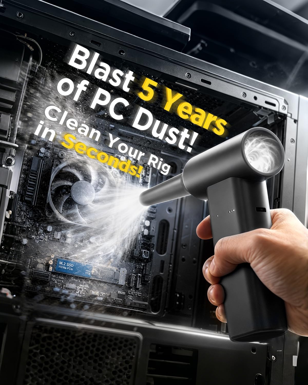 Plumero de aire comprimido 2 en 1 y aspiradora de automóvil recargable inalámbrica, 160000 RPM plumero de aire eléctrico, mini aspiradora de aluminio para PC, computadora, hogar, exteriores y