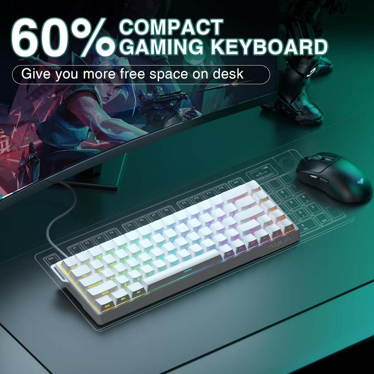 AULA WIN68 HE - Teclado mecánico para juegos 60%, interruptor magné...