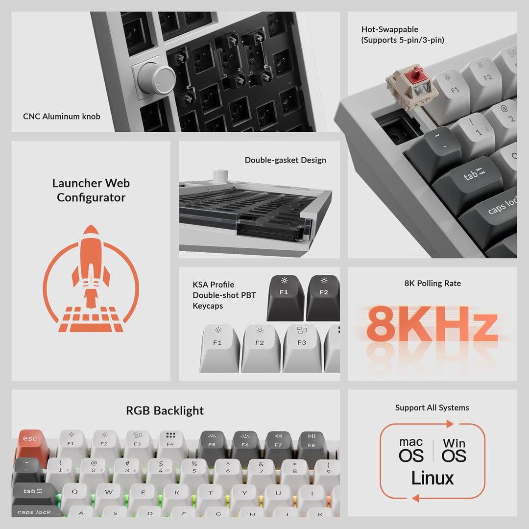 Keychron Q3 Ultra Wireless Mechanical Keyboard 8KHz Polling Rate, T...
