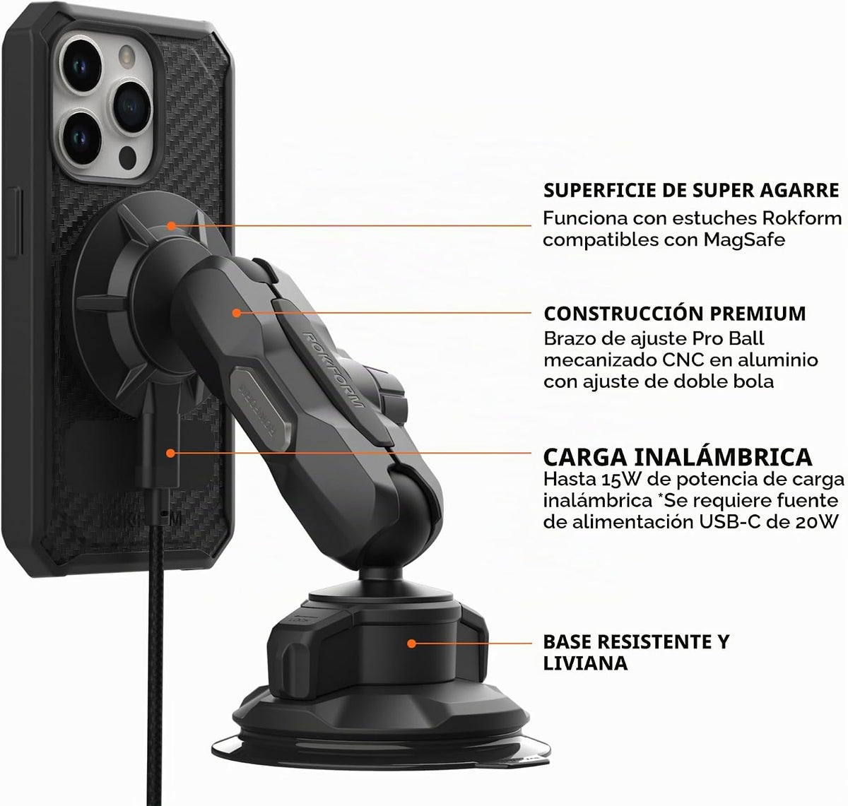 Rokform Cargador de coche inalámbrico magnético, soporte de succión