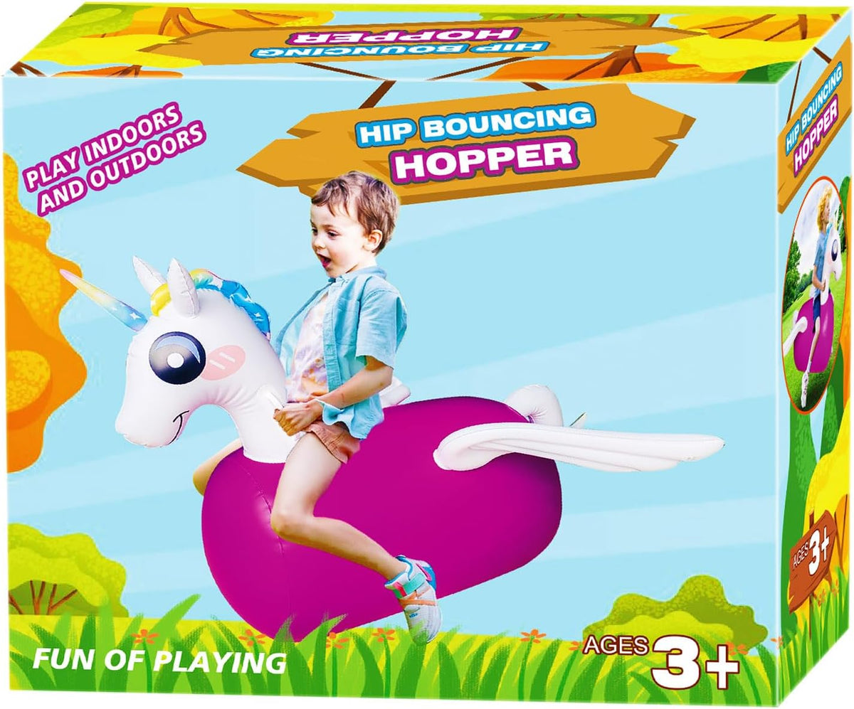 ZHUYNXIR - Juguete inflable de unicornio inflable para niños a partir de 3 años, equipo de juego de salto para interiores y exteriores con mango y alas, divertido caballo animoso de actividad física