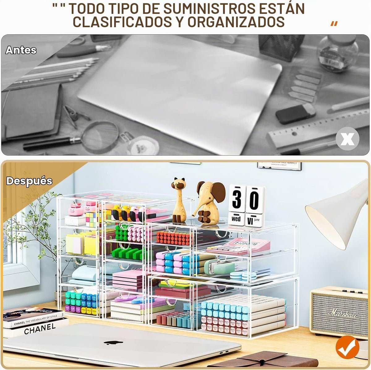 Organizador acrílico de 16 cajones para almacenamiento y maquillaje para escritorio