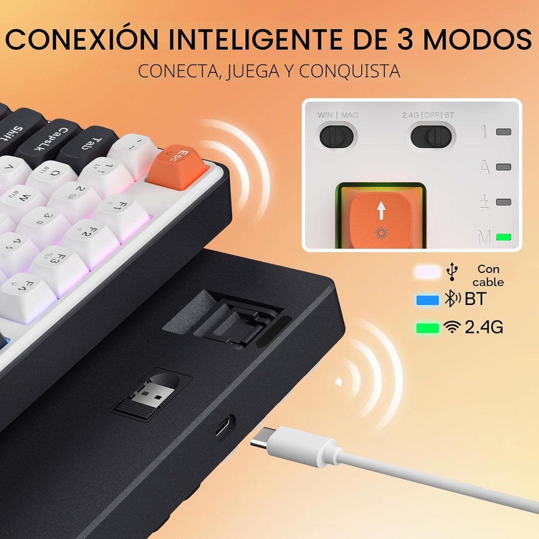 Redragon K689 PRO - Teclado Gaming RGB Inalámbrico con Junta de Sel...