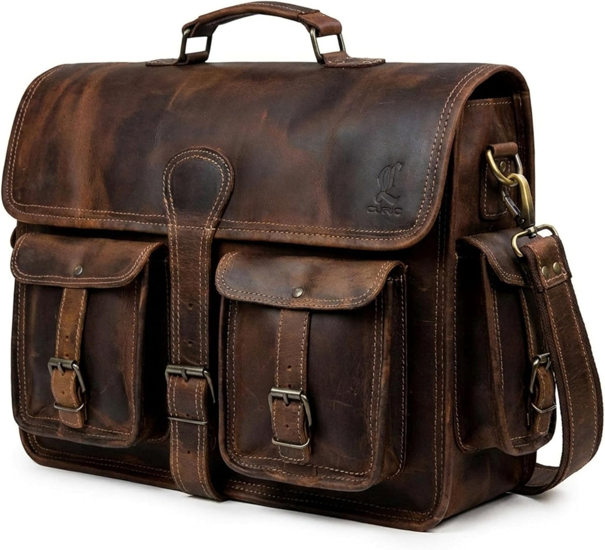 Maletín de cuero para trabajo para hombres y mujeres marrón oscuro bandolera Satchel de cuero genuino bolso de oficina para hombres y mujeres para computadora de 18 pulgadas viaje messenger bolsa para laptop Cureo
