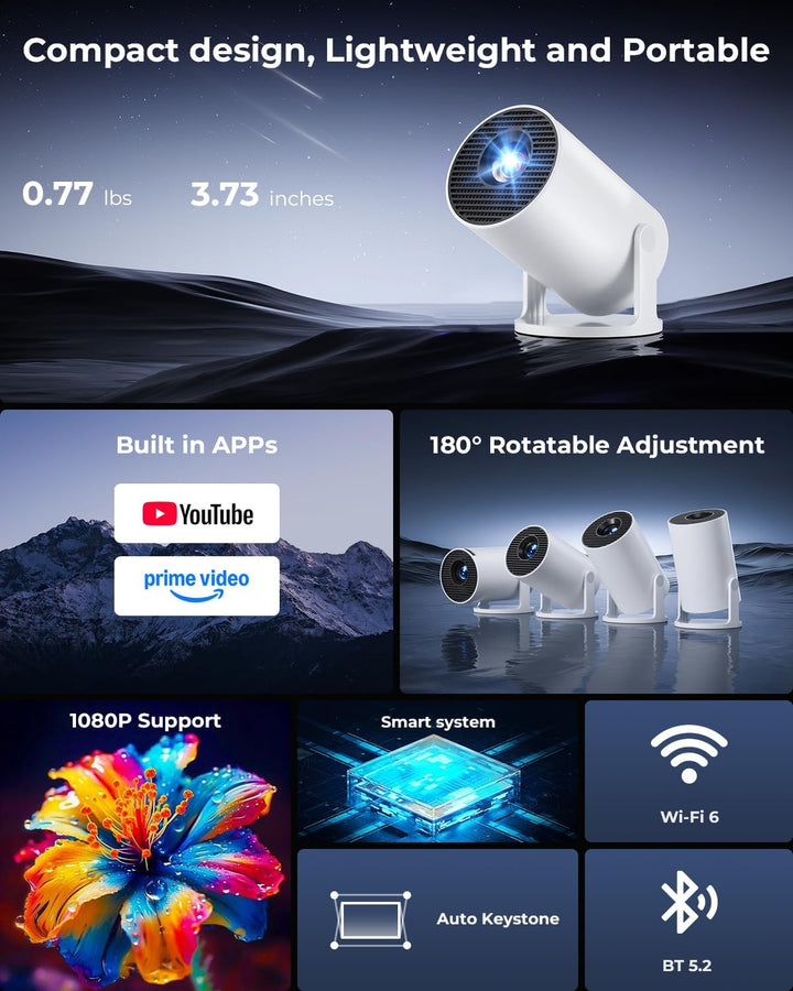 Mini proyector, proyector portátil con WiFi y Bluetooth, aplicacion...