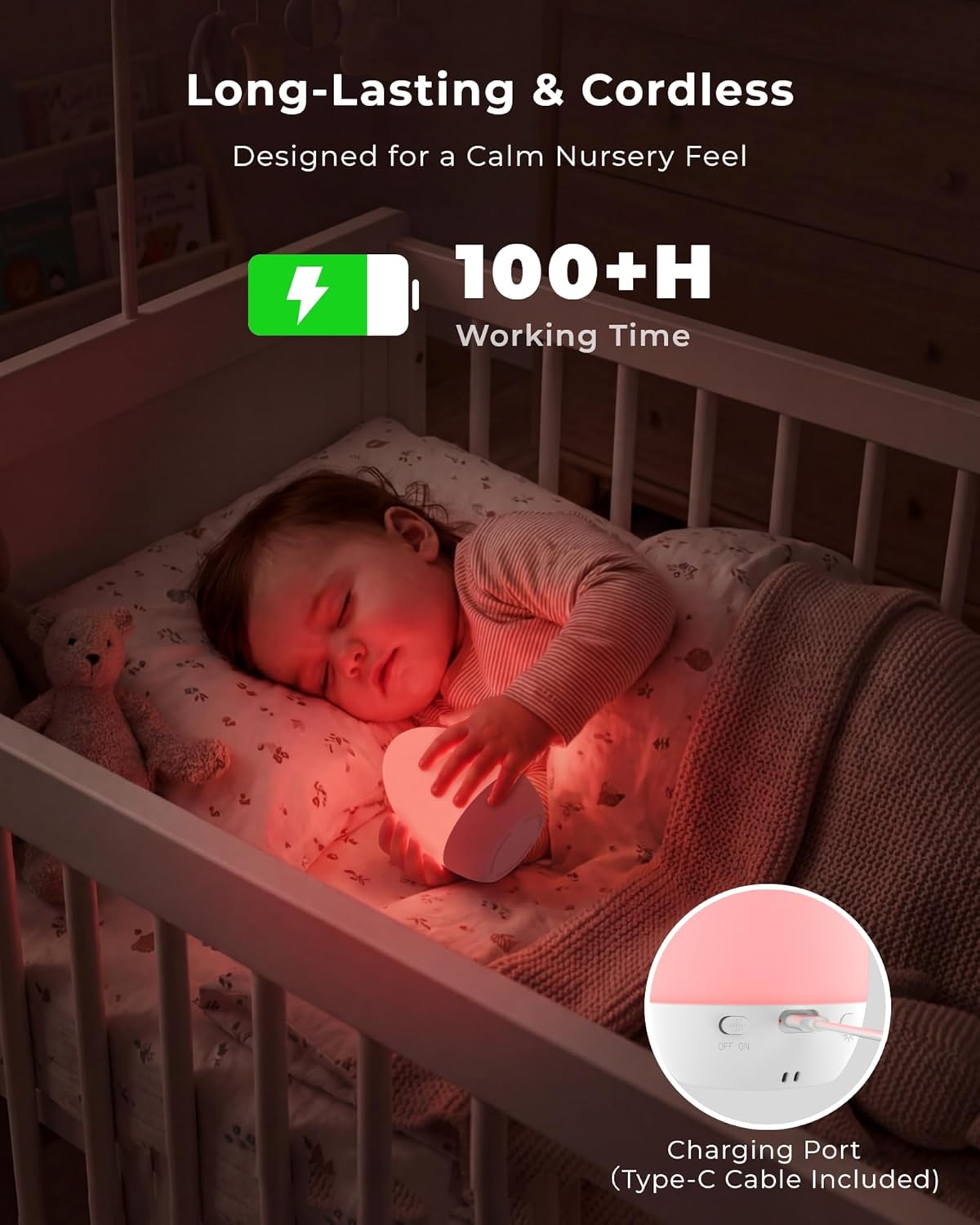 Luz de huevo para guardería, control táctil para cuidado de los ojos, luz nocturna recargable para bebés con 17 modos de color, luz de huevo de alimentación nocturna regulable para el