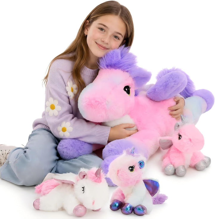 Tezituor Juego de peluche de unicornio que brilla en la oscuridad,...