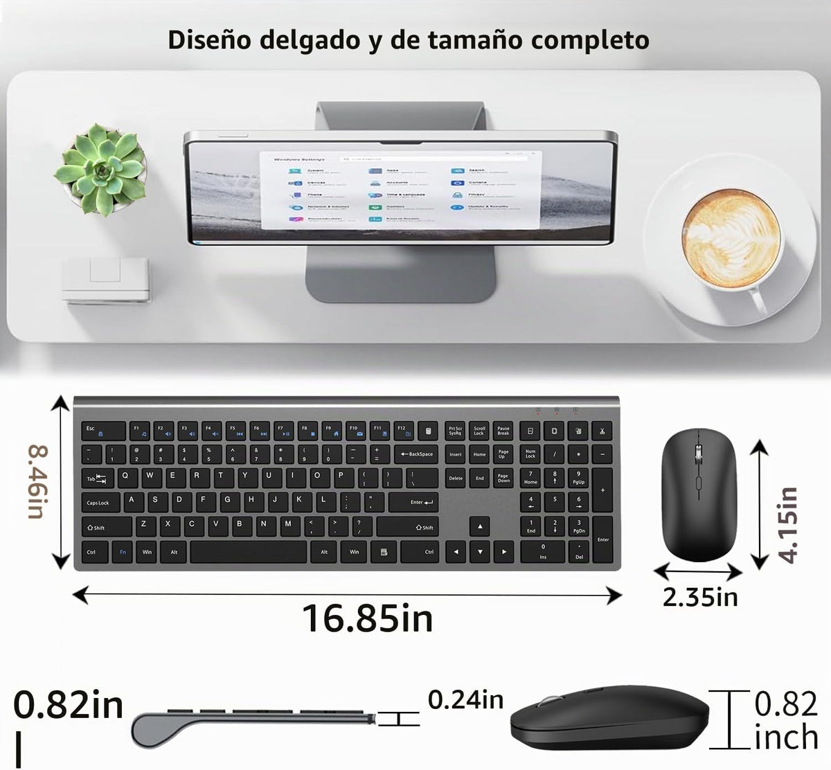 Combo de teclado y mouse inalámbricos, teclado delgado de computado...