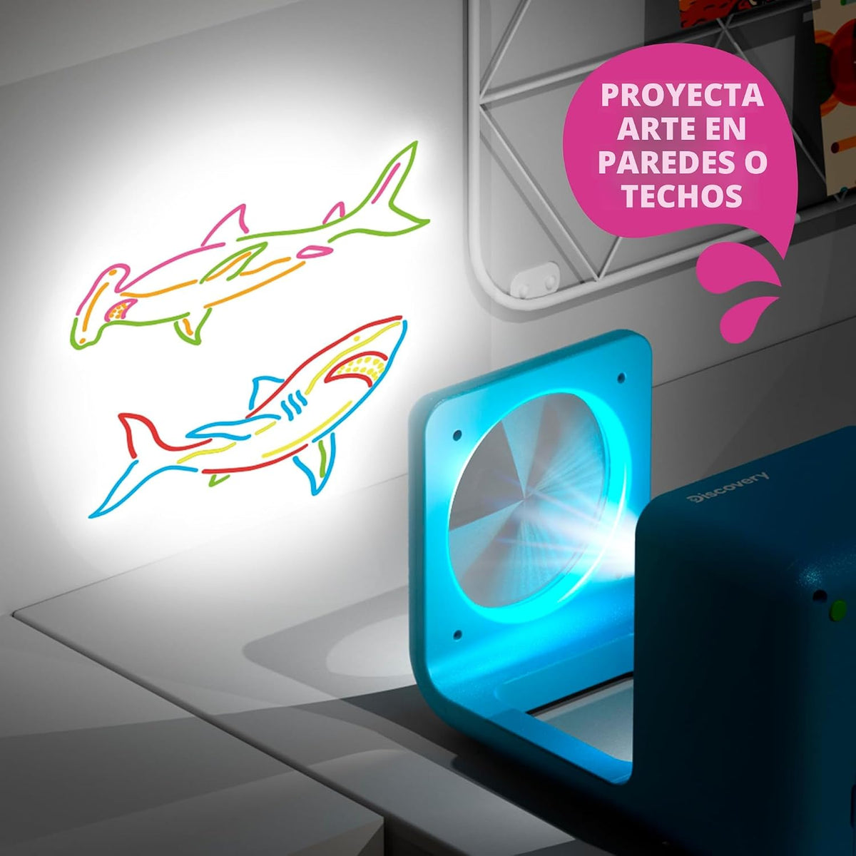 Discovery™ Doodle Projector Light Art Station – Incluye 6 marcadores de borrado en seco, 10 discos de dibujo reutilizables, proyecta dibujos en paredes y techos | Kit de arte y manualidades para niños