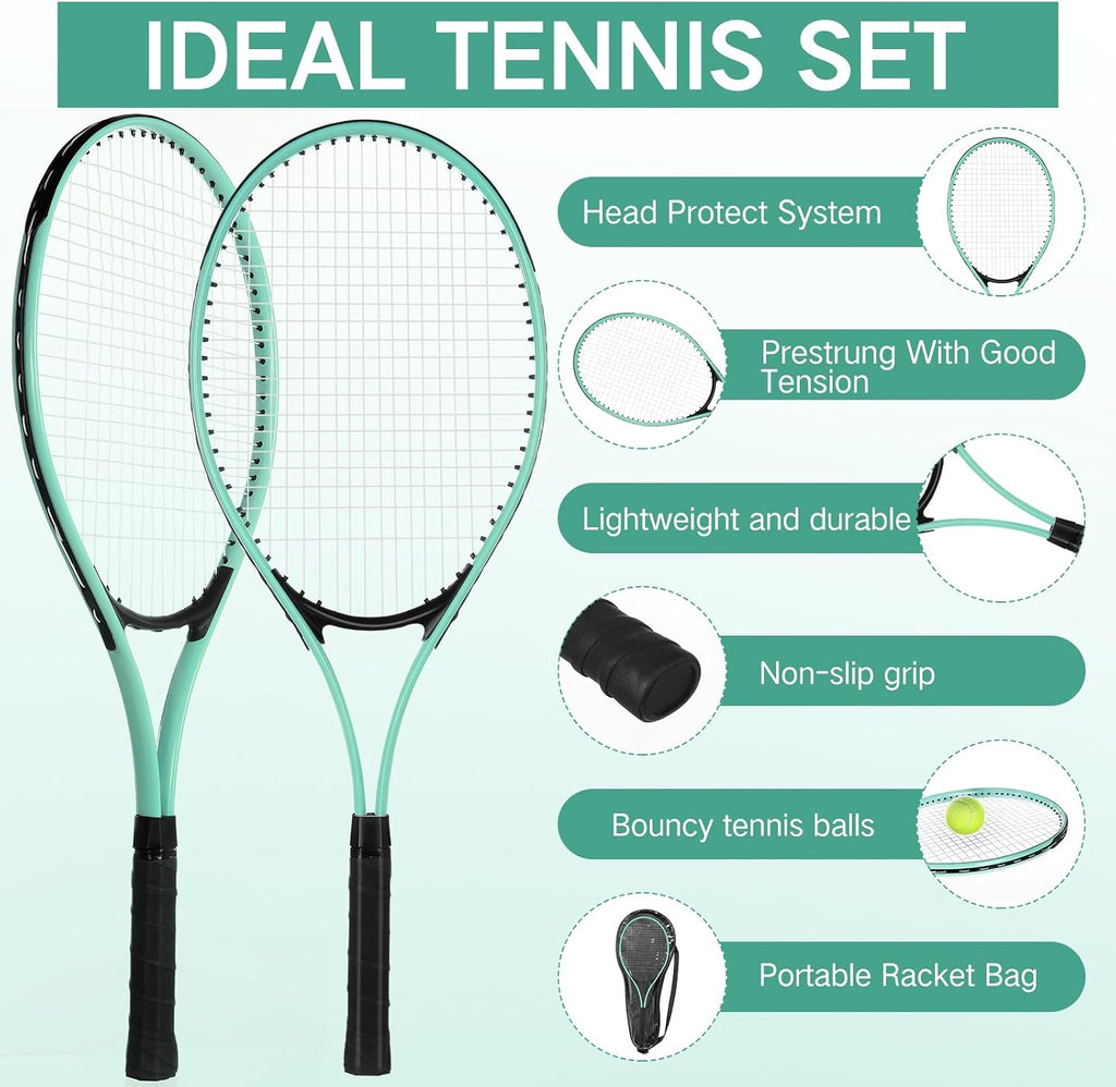 4 raquetas de tenis para adultos recreativas para 4 jugadores, raqueta de tenis ligera de 27 pulgadas con 3 pelotas de tenis para entrenar principiantes con bolsa de transporte