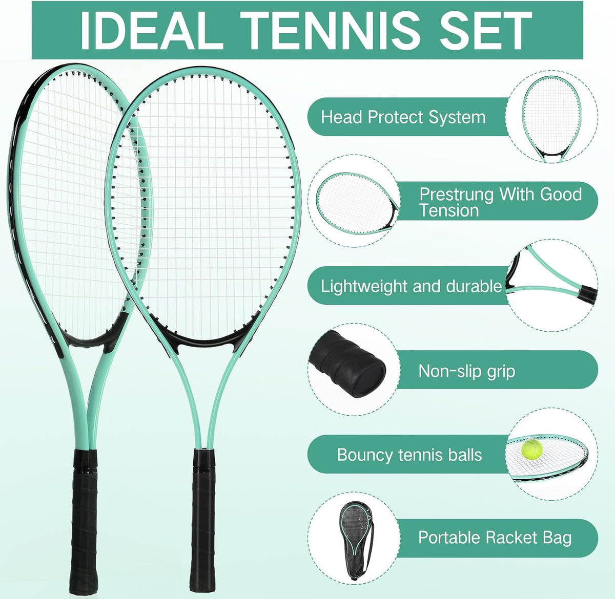 4 raquetas de tenis para adultos recreativas para 4 jugadores, raqueta de tenis ligera de 27 pulgadas con 3 pelotas de tenis para entrenar principiantes con bolsa de transporte