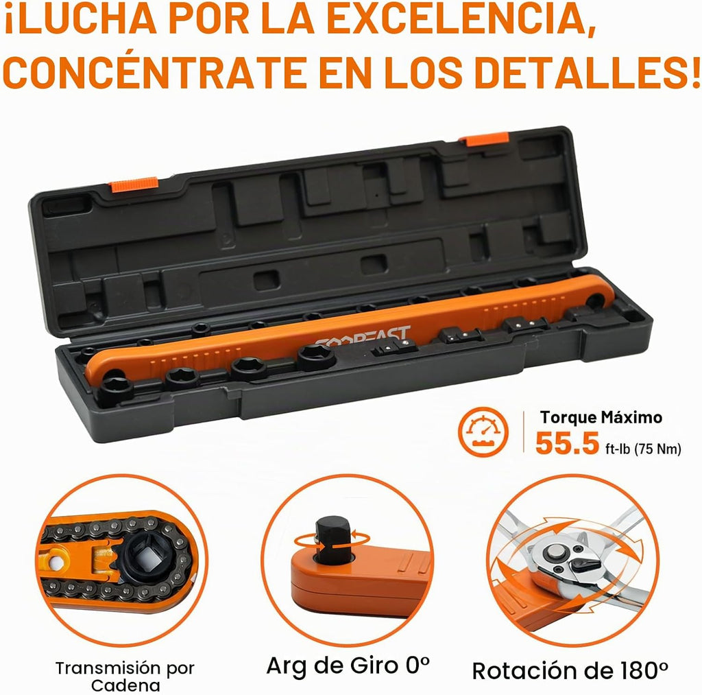 Llave de extensión offset Pro, herramienta de cadena con arco de giro 0° para espacios reducidos