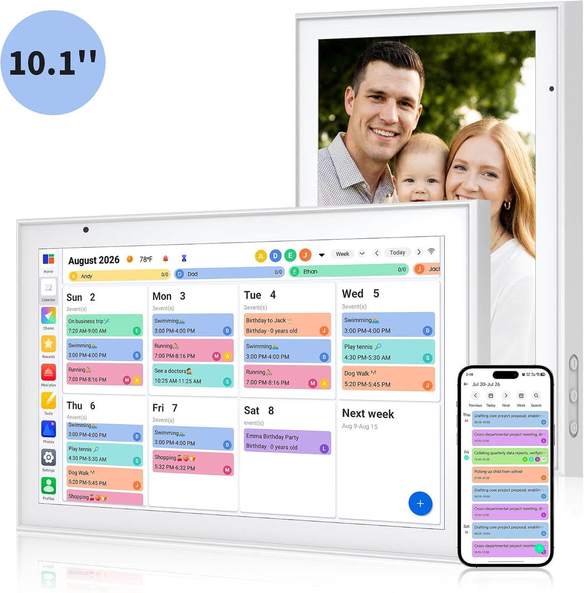 Calendario digital inteligente de 10.1 pulgadas, calendario familiar electrónico con pantalla táctil, tabla de tareas compartidas, planificador de comidas, lista de tareas y tabla de programación