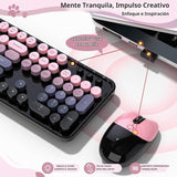 Teclado y mouse inalámbricos, MOFII con teclas redondas retro de 10...
