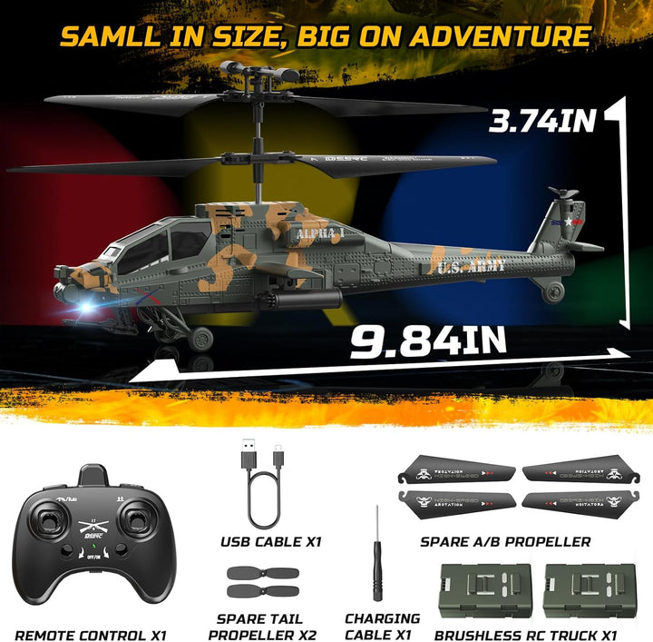 DEERC Helicóptero RC Apache para niños de 8-12 años, helicóptero de...