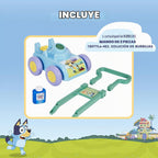 BLUEY - Cortacésped de burbujas para niños pequeños, máquina sopladora de burbujas con sonido para juguete de jardinería en interiores y exteriores, reproduce música bluey, cumpleaños, recuerdo de fiesta para niñas y niños en edad preescolar