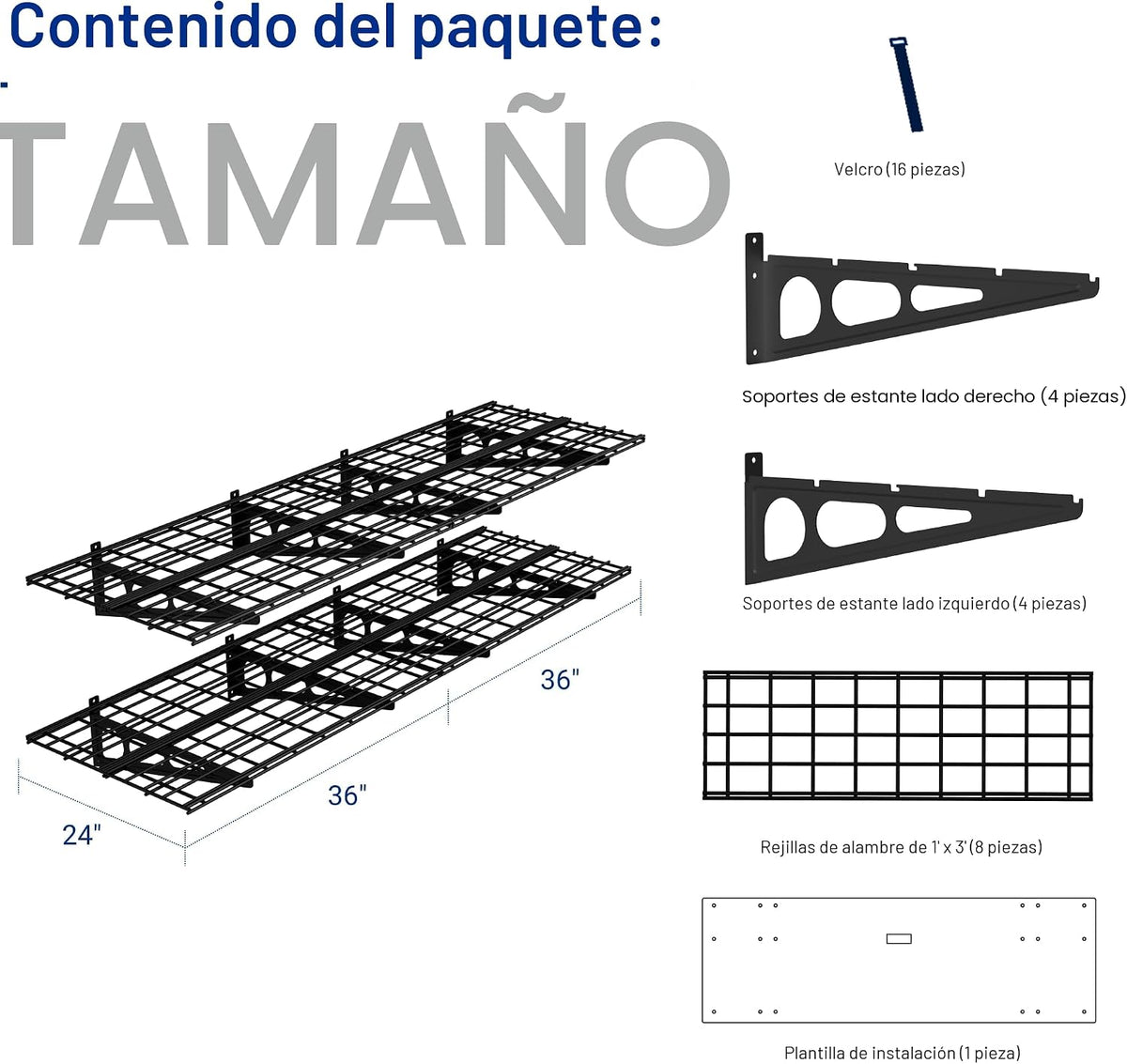 FLEXIMOUNTS Paquete de 2 estantes de garaje de 2 x 6 pies de 24 x 72 pulgadas, estantes flotantes de almacenamiento de garaje, capacidad de carga de 1400 libras, color negro, serie clásica