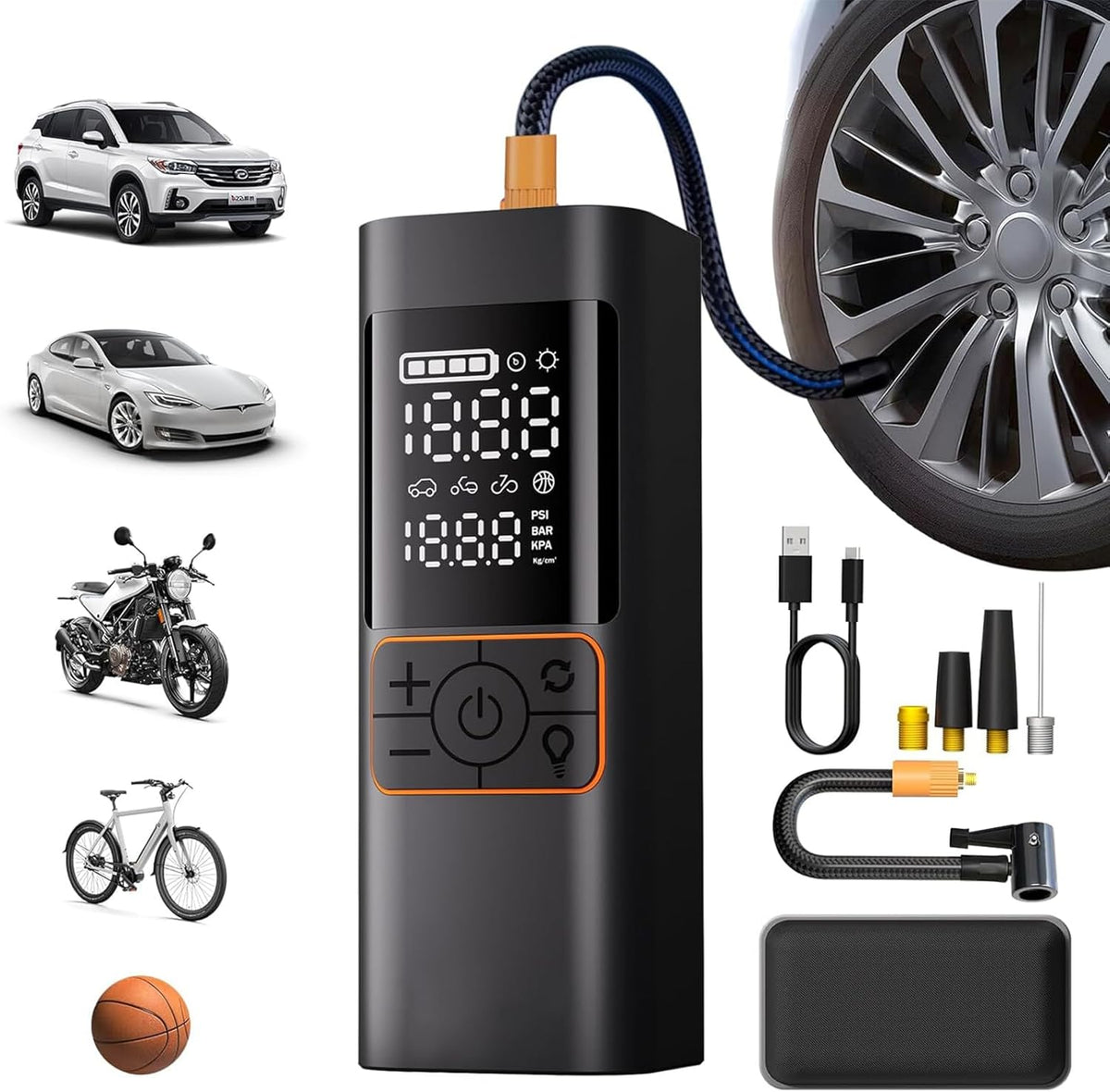 Inflador de neumáticos inalámbrico de 6000 mAh, compresor de aire p...