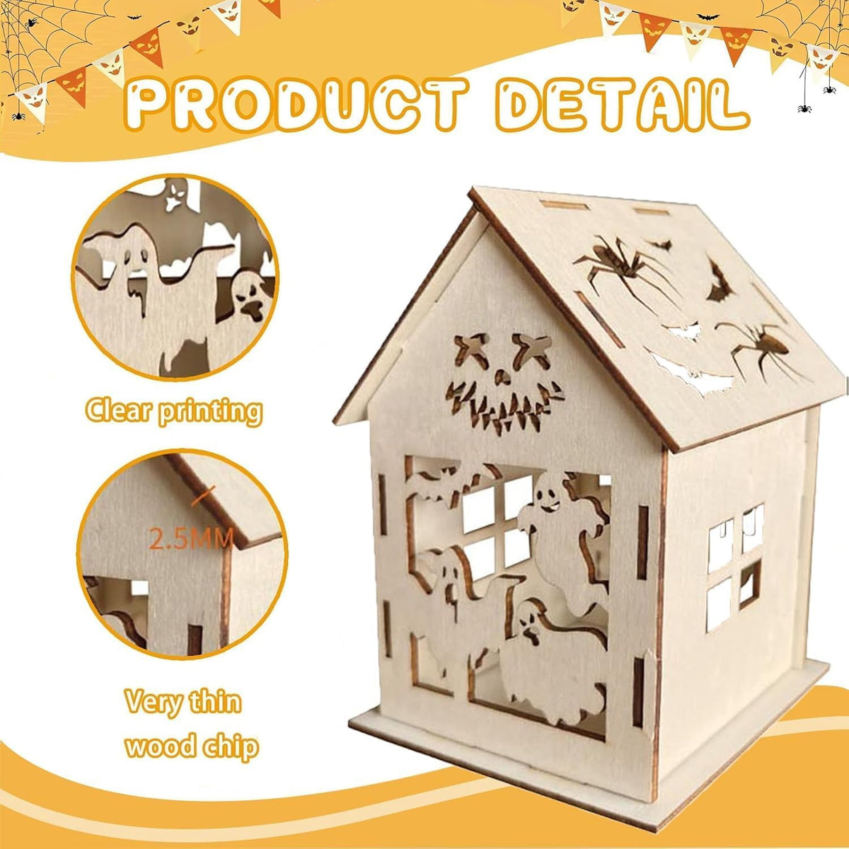 HABDJILTY Kit de manualidades de casas de madera para Halloween, 35 piezas