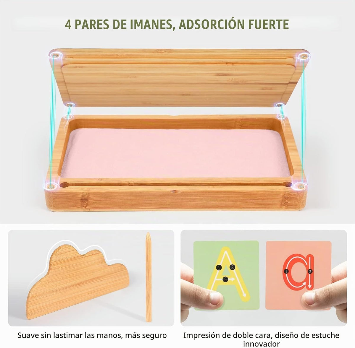 AtMini Montessori Bandeja de arena con tapa, bandejas de arena de madera para niños que escriben letras y números, imprescindibles para el aula preescolar, herramientas de aprendizaje de jardín de